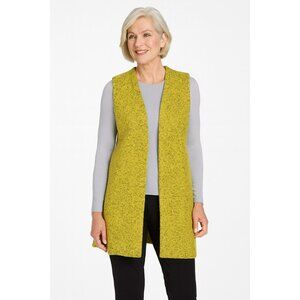 Chalet Women's Open Front Vest Size L Lime Textured Wool Blend Longline Sleevele